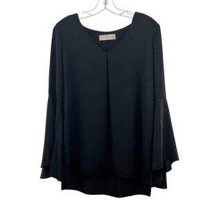 Amanda Uprichard Women's Long Bell Sleeve Top V-Neck Black Size Medium